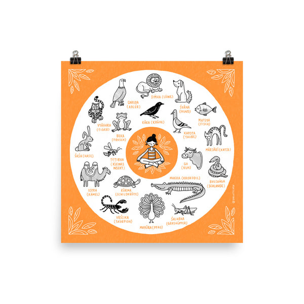 Illustrierte Yoga-Asana Sanskrit Wörter (Deutsch) – Giclée Druck - Eva-Lotta's Shop