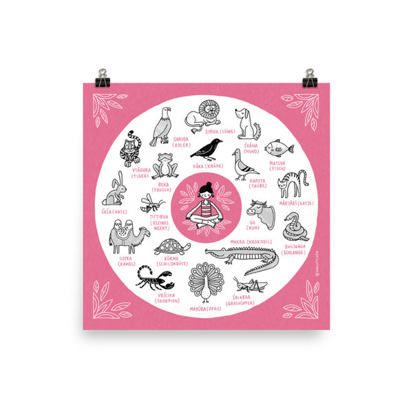 Illustrierte Yoga-Asana Sanskrit Wörter (Deutsch) – Giclée Druck - Eva-Lotta's Shop